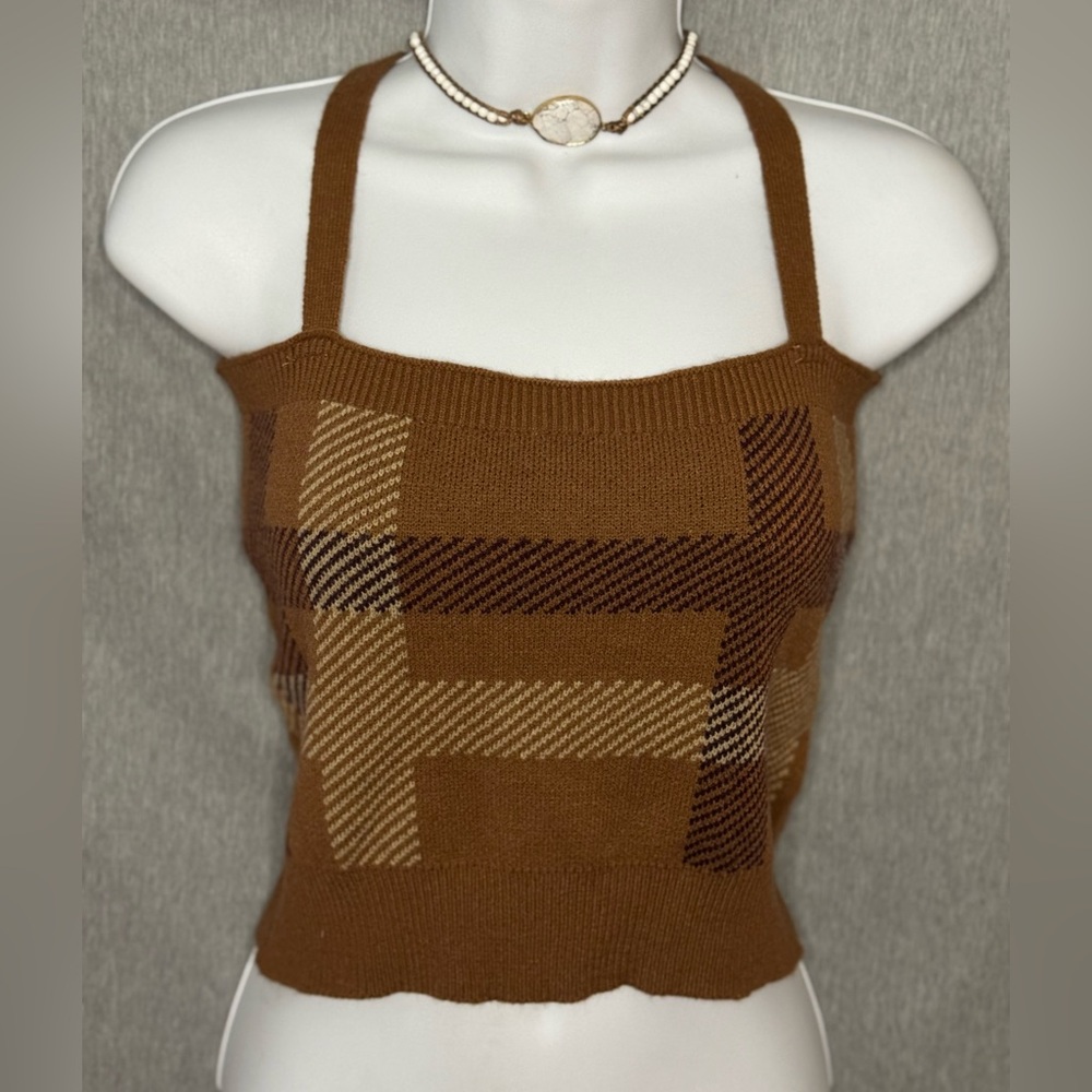 Nordstrom’s Witty Fox - Brown Plaid Junior’s Sweater Cropped Tank Top - XL